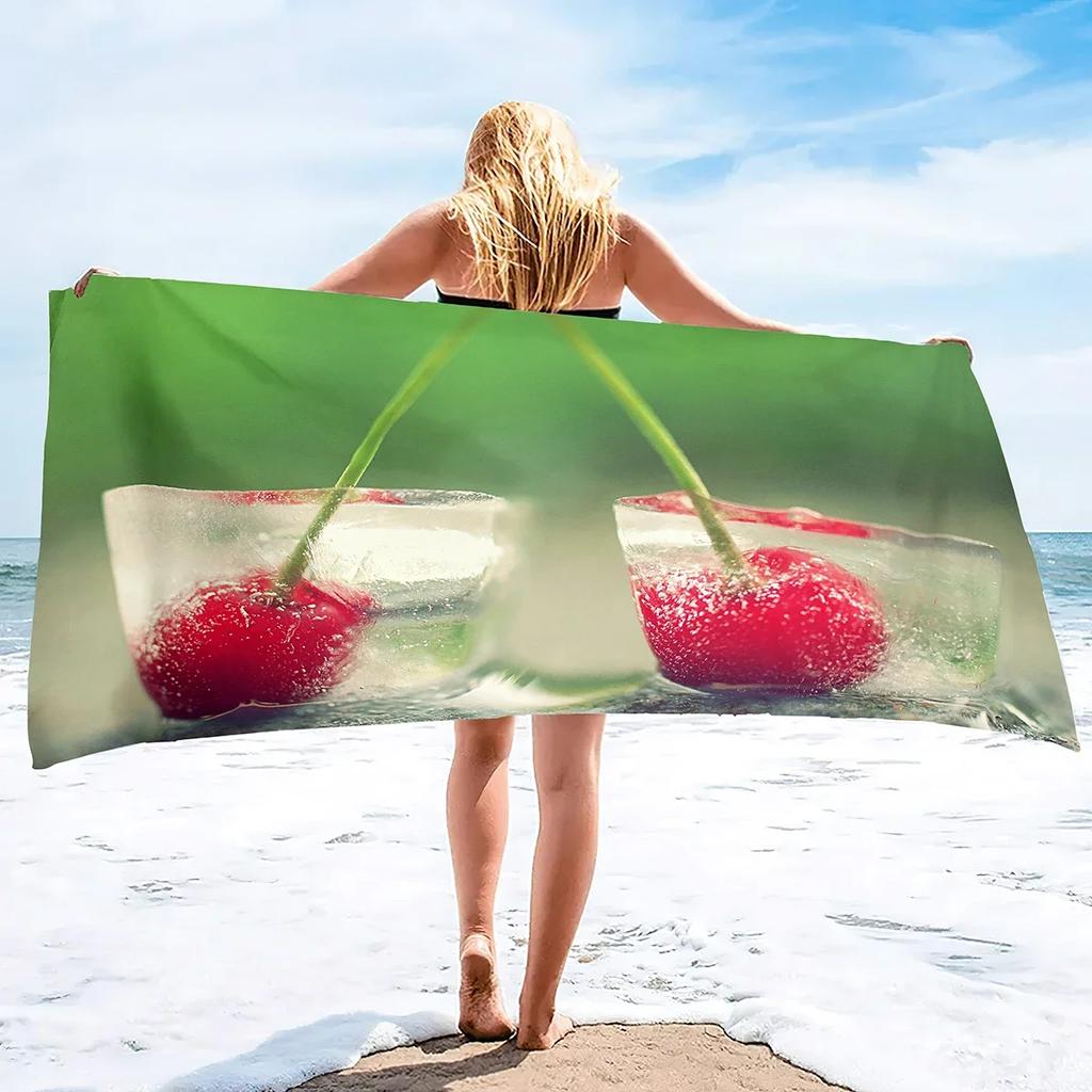 Red Cherry Beach Towels,Oversized Absorbent Lightweight Soft Blanket Towel,Quick Dry Sand Free Pool Towels for Beach Vacation