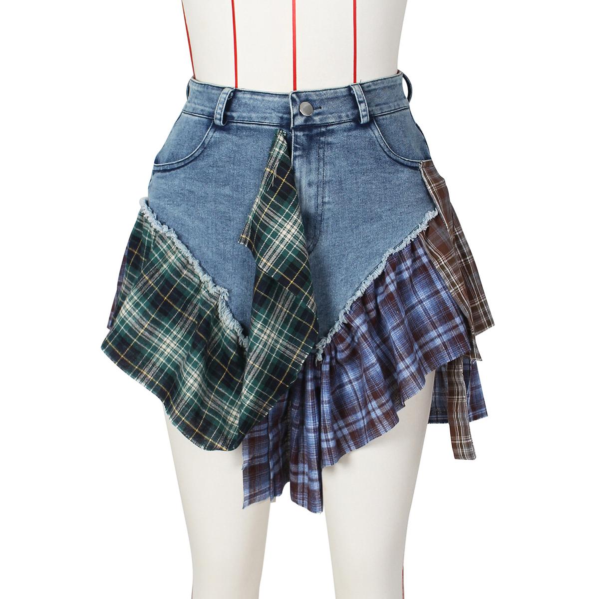 

Летняя женская юбка, сексуальная нерегулярная клетчатая джинсовая короткая юбка 2XL