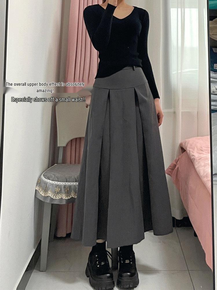 

Women s Plus Size High Waist Black A-line Pleated Skirt - Spring/Autumn Trend 5XL серый