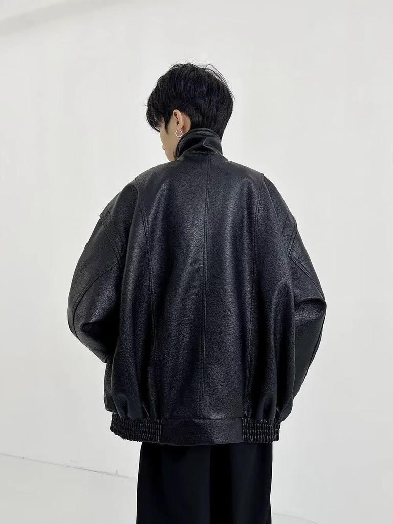 Men's Handsome PU Leather Motorcycle Jacket - American Retro Casual Loose Fit Parka.