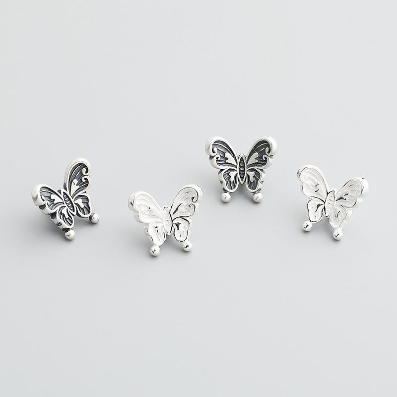 Retro Thai S925 Sterling Silver Butterfly Spacer Beads for DIY Beading, Bracelets, Necklaces, and Jewelry Accessories.