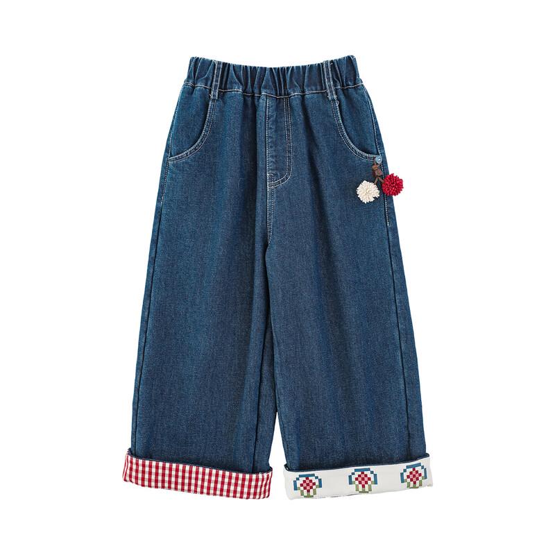 Youyou Girls' 2025 Winter Fleece-Lined Straight-Leg Jeans