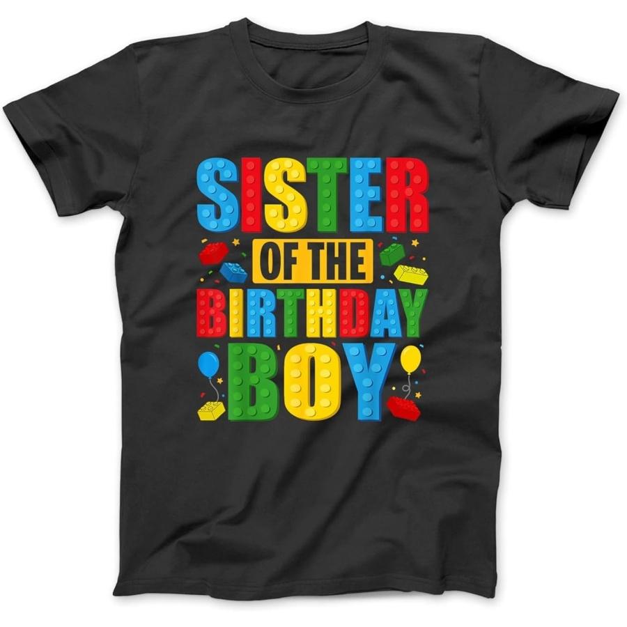 Sister of The Birthday Boy Building Blocks Birthday Party T-Shirt DEC Men Women Unisex, Longsleeve Tanktop Hoodie Black XXXXXL разноцветный