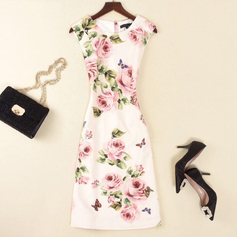 

Elegant Chinese Style New Sleeveless Printed Dress Flower color L
