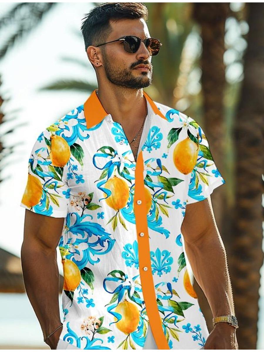 Summer Beach Vacation Daily Men s Vacation Hawaii 3D Printed Shirt Men s Short Sleeved Stand Up Collar Shirt S