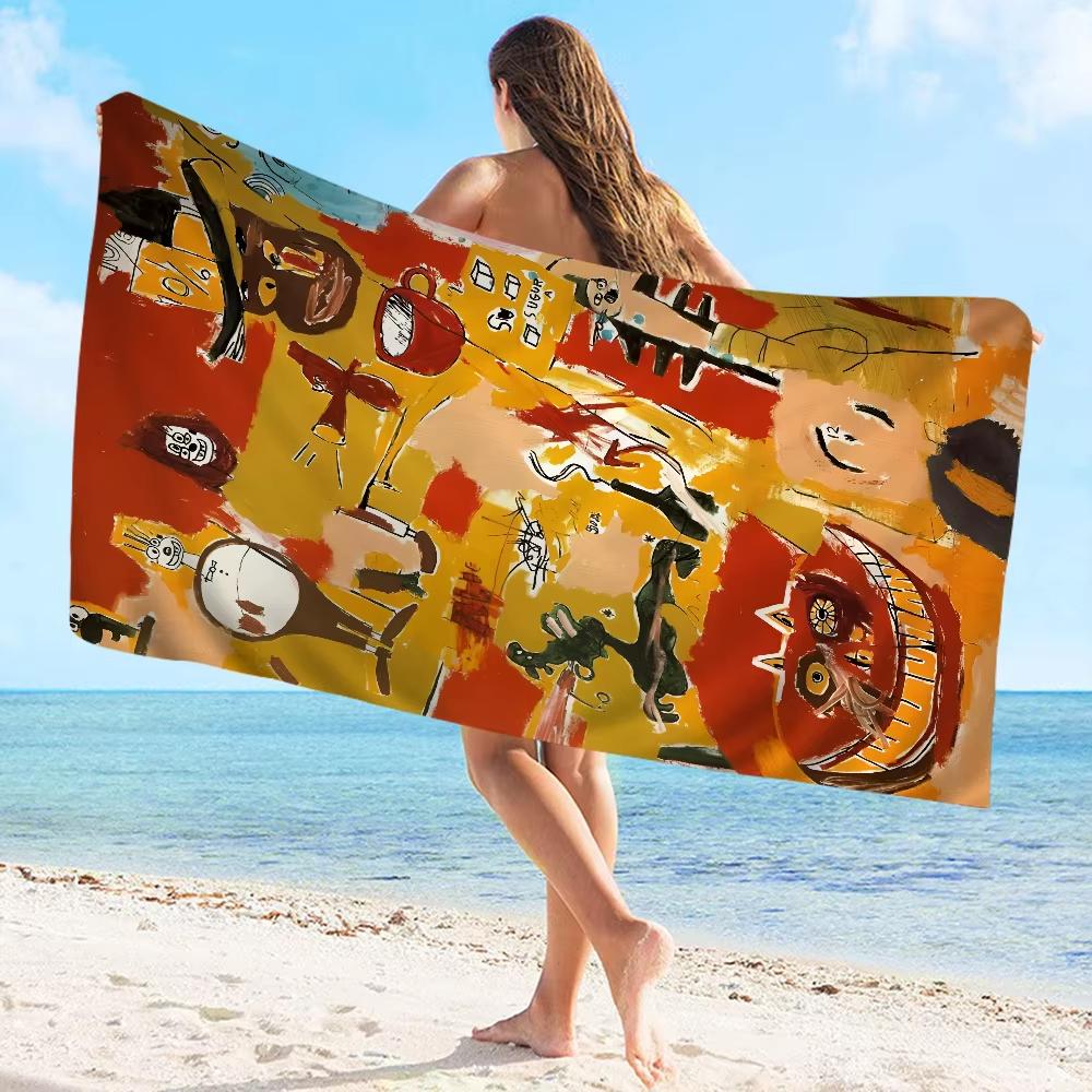 Jean Michel Basquiat Kunst Graffiti Grote Microvezel Strandlakens Sneldrogend Zand Strandlakens Zwembad Handdoek voor Reizen Zwembad Yoga W137*H178(CM)