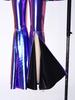 Girls Metallic Disco Jumpsuit Split Flare Legs Long Bell Sleeves Mock Neck Back Invisible Zipper Bodysuit with Matching Headband for Theme Party