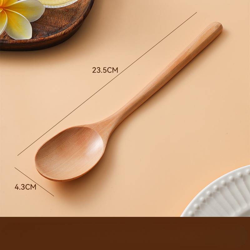 3/6pcs Natural Wood Spoon Long Handle Solid Wood Soup Spoon Eat Ramen Noodle Soup Spoon Japanese Household Eating Spoon