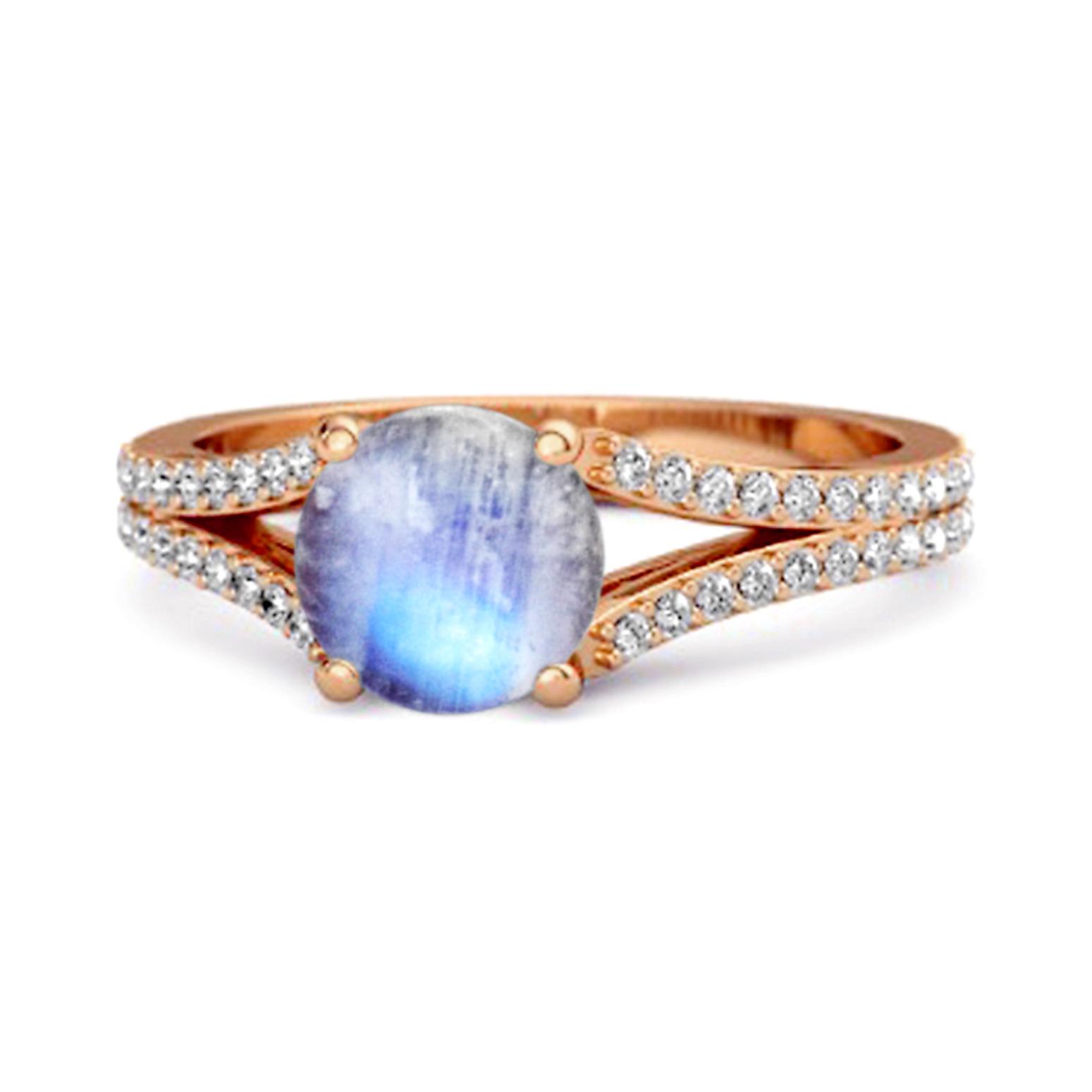 

Moonstone Split Pave Band Ring - 925 Sterling Silver Rose Gold Vermeil 12 рожевий колір золота