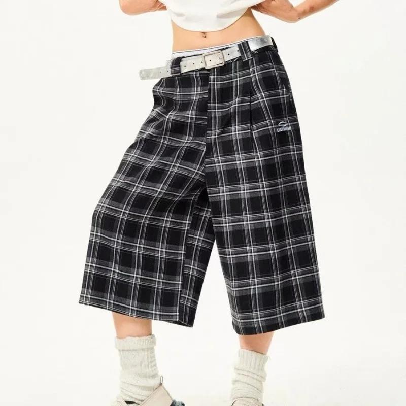 Vintage Kostkované Ležérní Kalhoty Volného Střihu Americký Styl Streetwear pro Muže Ženy Léto Trendy Všestranné Široké nohavice