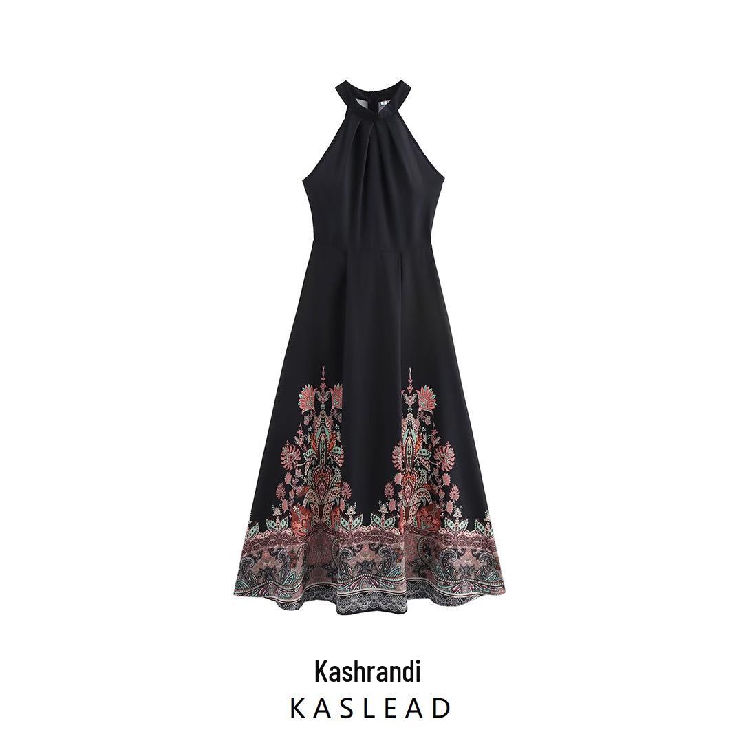 

2025 Spring Women s European & American Style Halter Print Long Dress Small