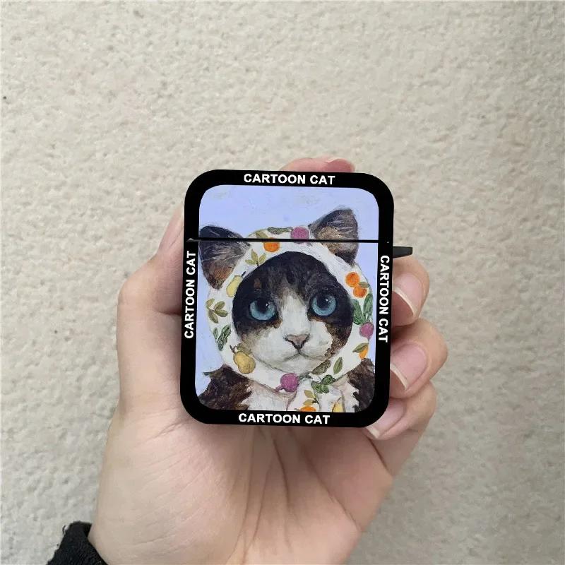 Korean Funny Cartoon Cat Oil Painting Earphone Cases For Airpods 4th 2 1 3 Pro 2 Headphone Cover For Air Pods Pro Airpods3 Case Airpods Pro