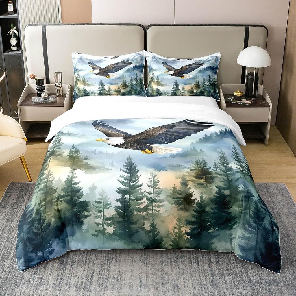 Eagle Duvet Cover Set for Boys Men Queen King Twin Size Lightweight Down Room Decor 2 Pillowcases 1 Comforter Cover No Comforter