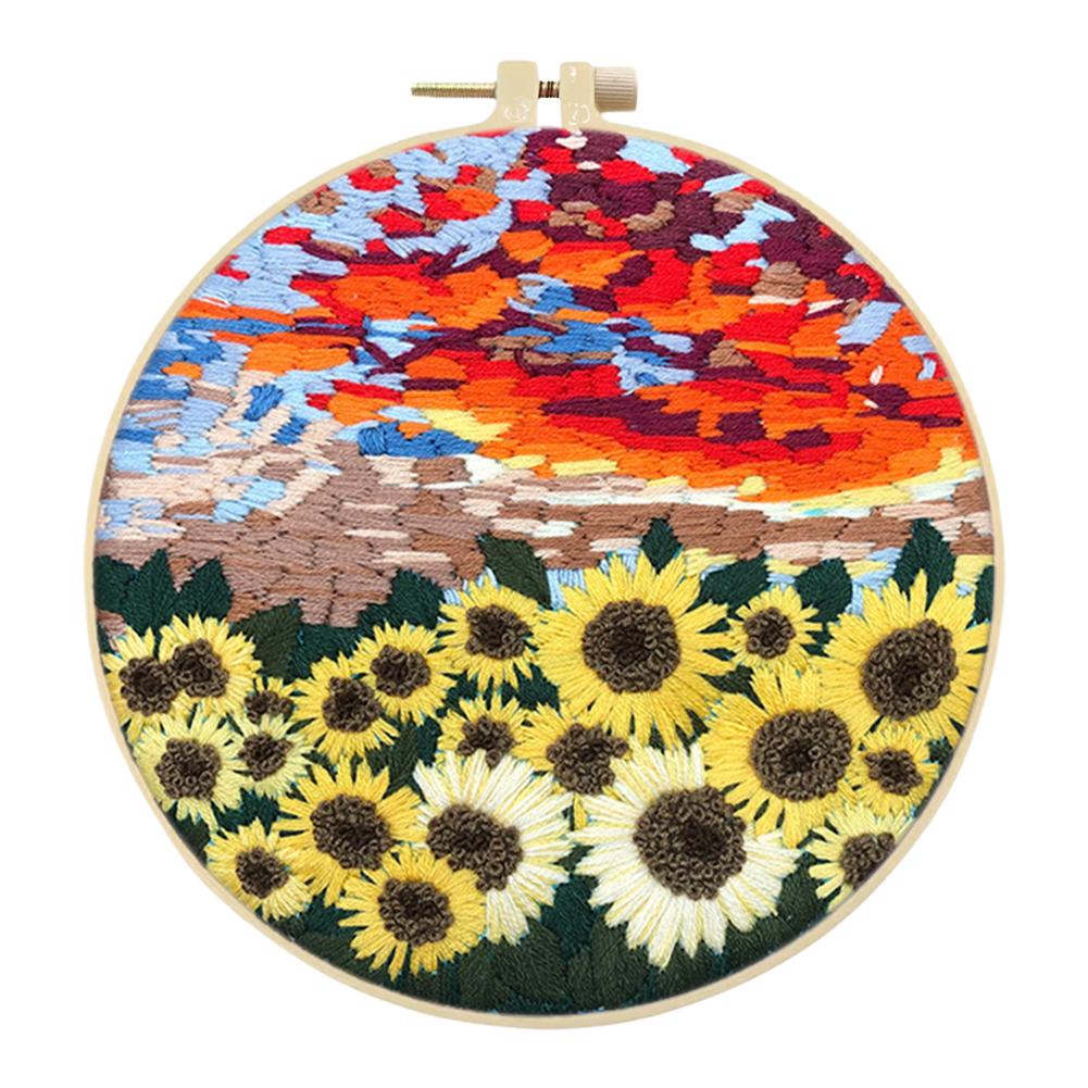 Flowers Stamped Cross Stitch Embroidery Kits with Hoop Cloth Color Thread