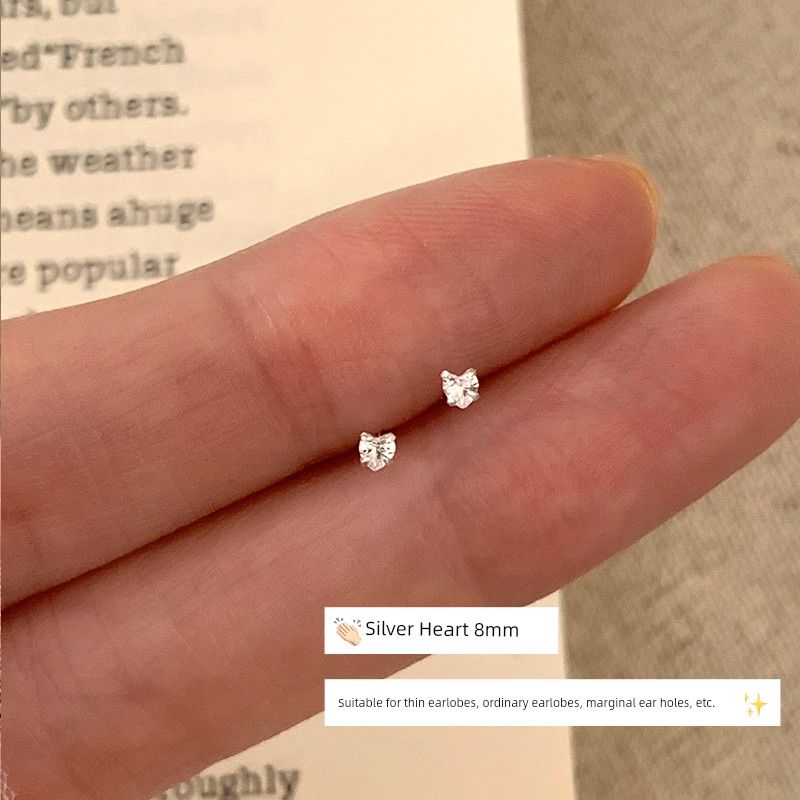 

Evening S999 Sterling Silver Flash Diamond Ear Piercing Ear Stick Ear Studs Anti-Blocking Small Exquisite Wash Sleep No Need to Pick Earrings Earrings 999 Sterling Silver Silver Heart 8mm (ear length)