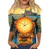 Women's Fashion Casual Halloween Print 3/4 Sleeve T-Shirt with Round Neck