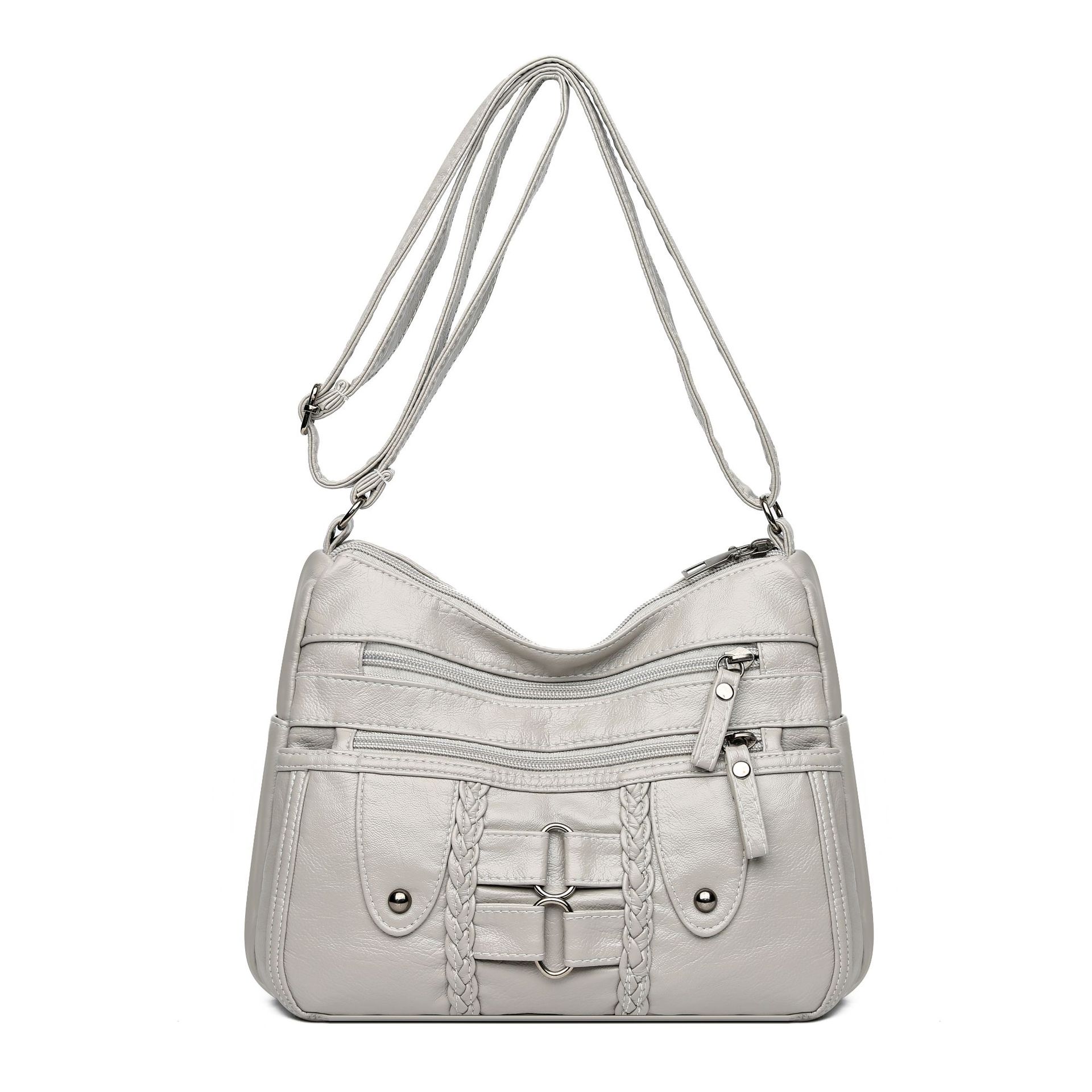 

Женская сумка через плечо из плетеной искусственной кожи, большая вместимость, сумки на молнии, модная простая дорожная сумка через плечо серый