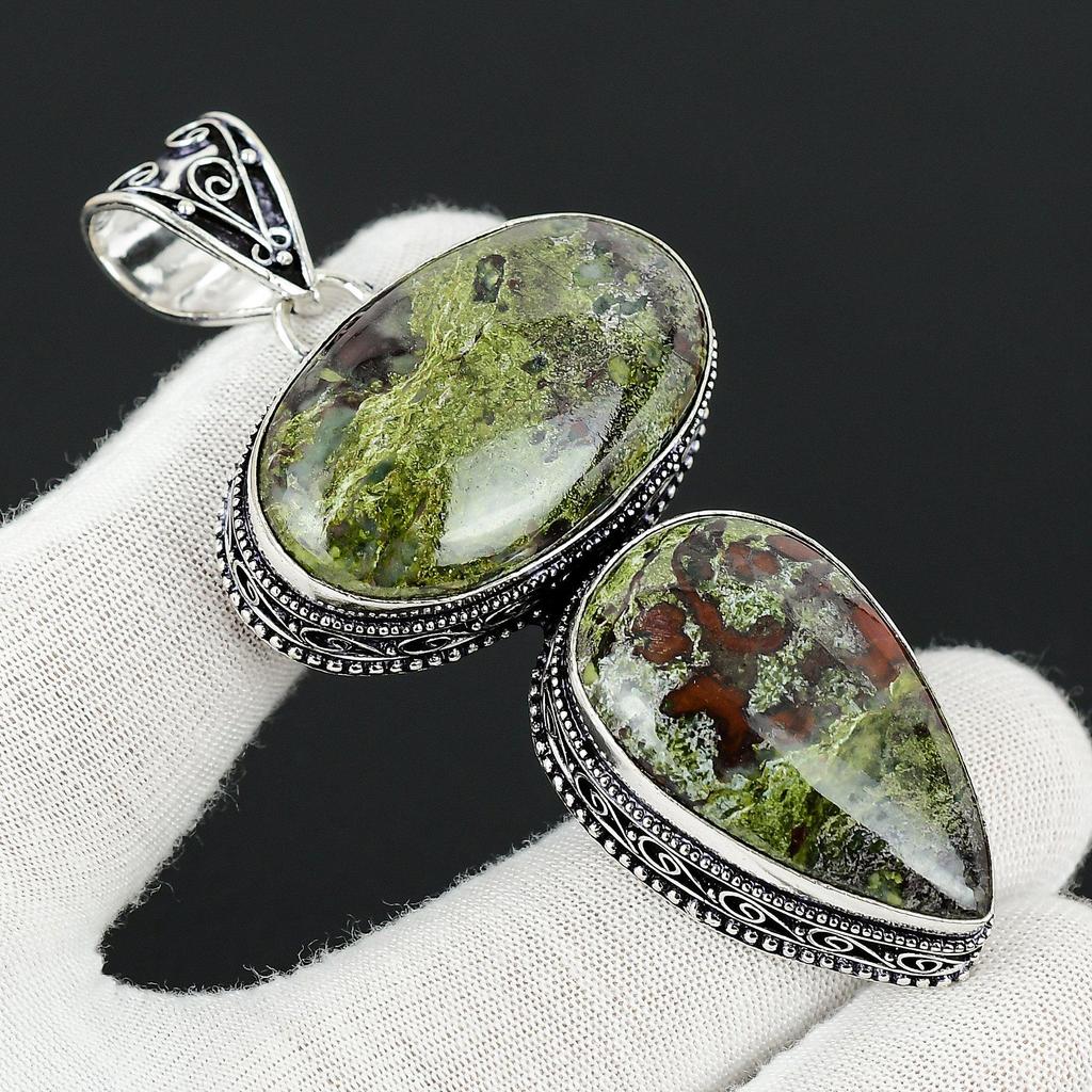 Dragon Blood Jasper Gemstone Handmade 925 Sterling Silver Jewelry Pendant Double Stone Antique Pendant Natural Dragon Blood Jasper Pendant For Gifts