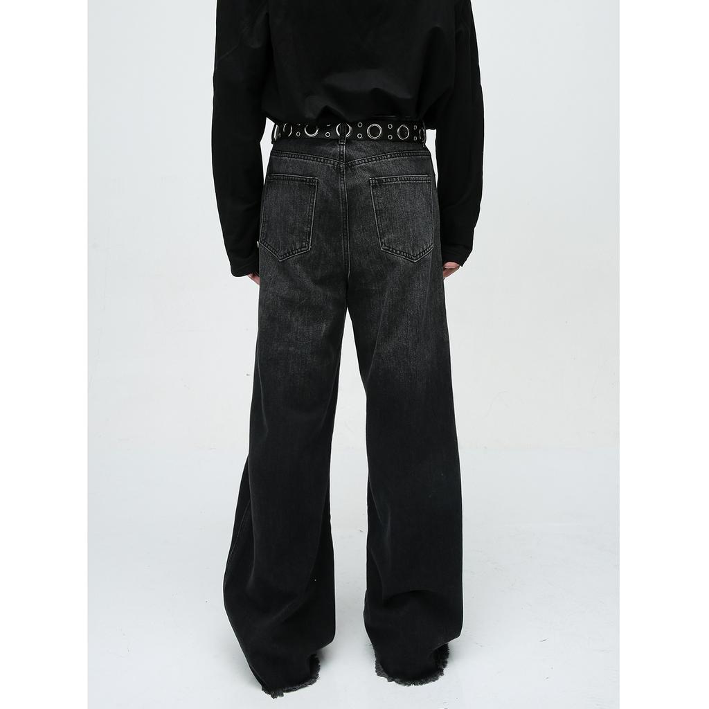 Nowy Produkt Męski Amerykański Street Design Łączony z Luźnymi Spodniami Jeansowymi z Efektem Sprania