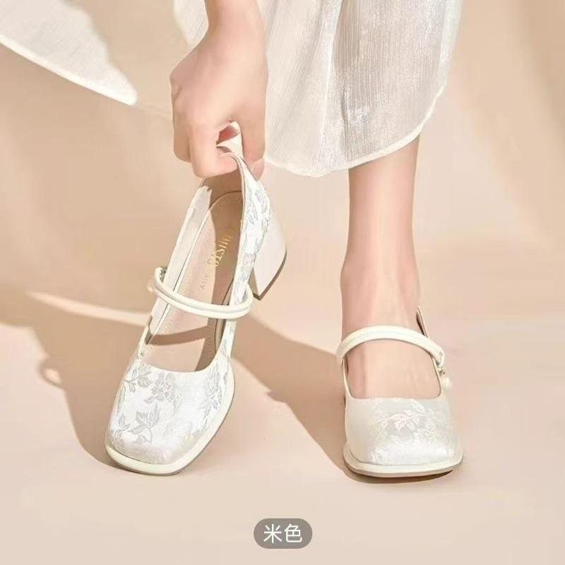 Thick Heel High Heels Women's Single Shoes New Autumn Mary Jane Cheongsam Shoes with Horse Dress