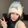 Bow Knitted Woolen Hat for Women In Autumn and Winter Warm and Versatile Thickened Ear Protection Face Showing Small Cold Hat