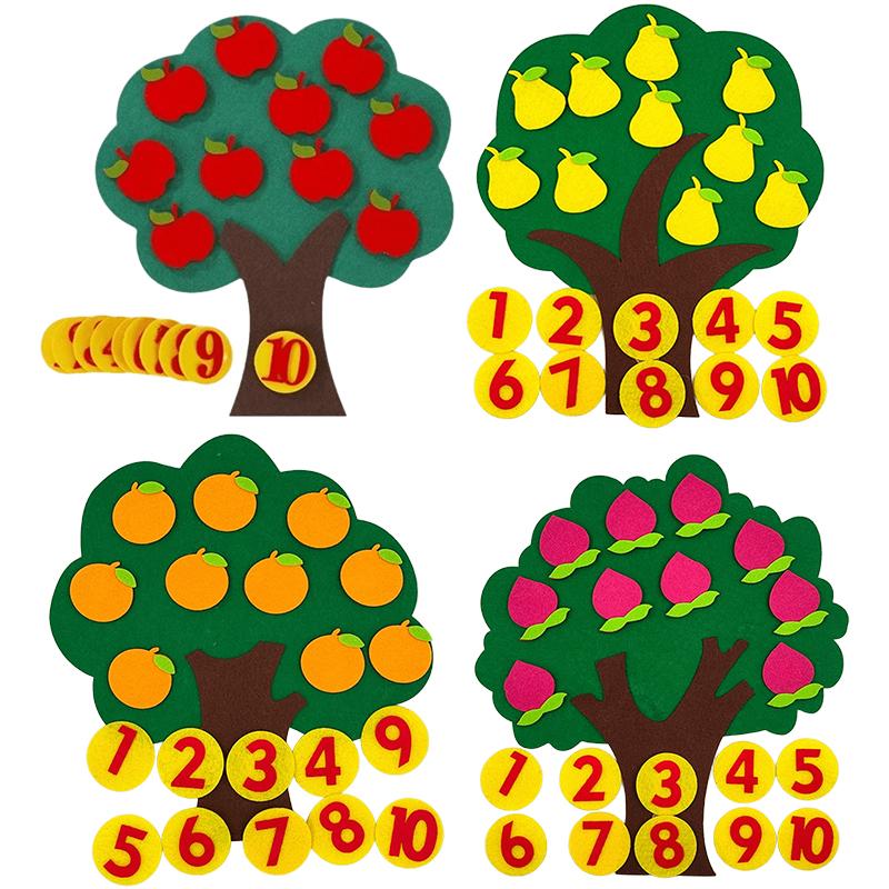 2 Mixed Set Fruit Tree Felt Jigsaw Puzzle Non-woven Apple Pear Orange Peach Trees DIY Handcrafts Early Education Props Gifts ZYF