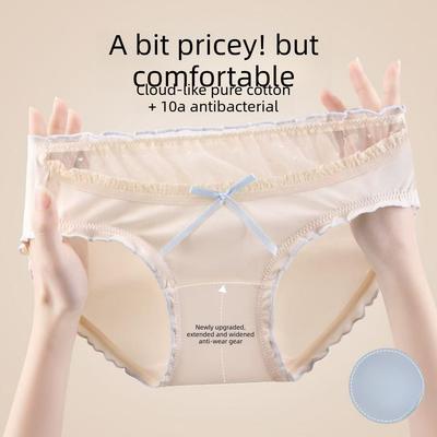 Lady Spring and Autumn Lace Edge Cotton  10A Antibacterial Extended Crotch Triangle Briefs