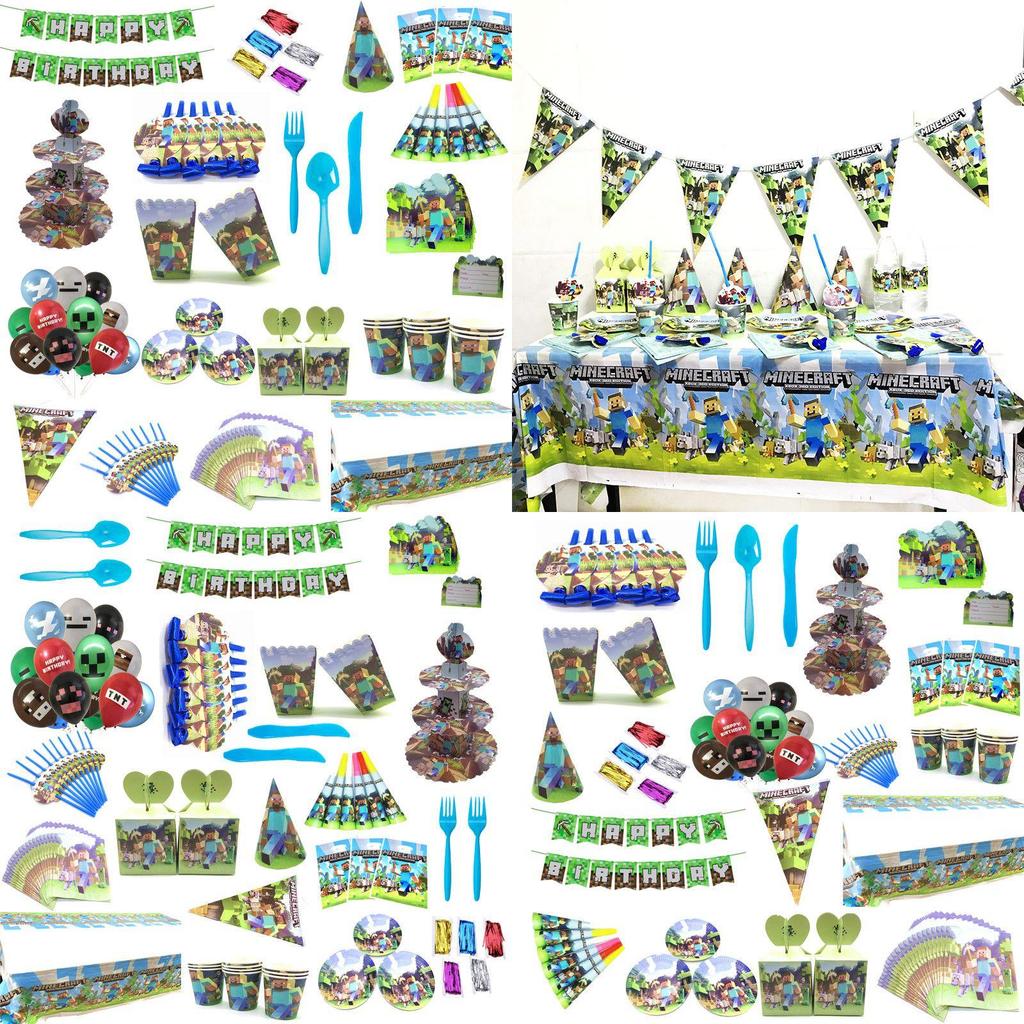Minecraft Baby Shower Birthday Party Supplies Featuring Vibrant Tableware Set
