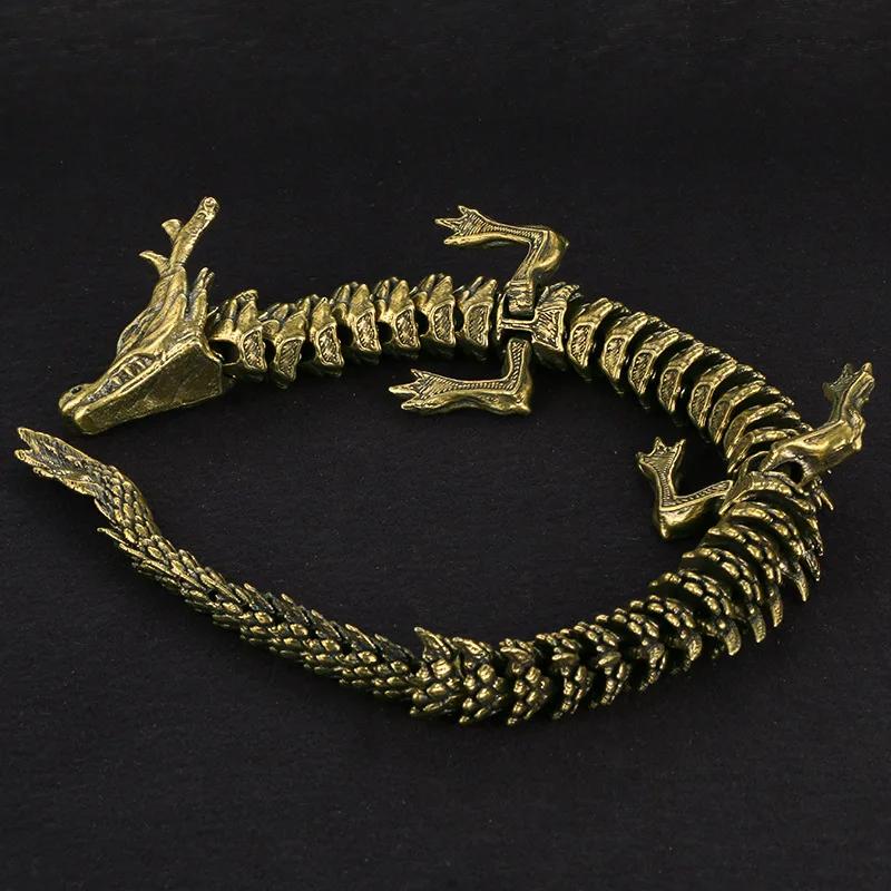 Antique Brass Chinese Dragon Ornament 3D Stereoscopic Metal Desk Decoration EDC Play with Your Hands Copper Figurines