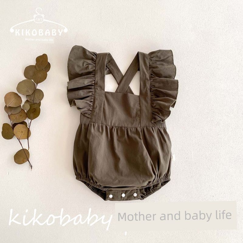 Kikobaby Class a Baby Romper with Fly Sleeves Infant Clothing Baby Jumpsuit Green Cotton 90 cm