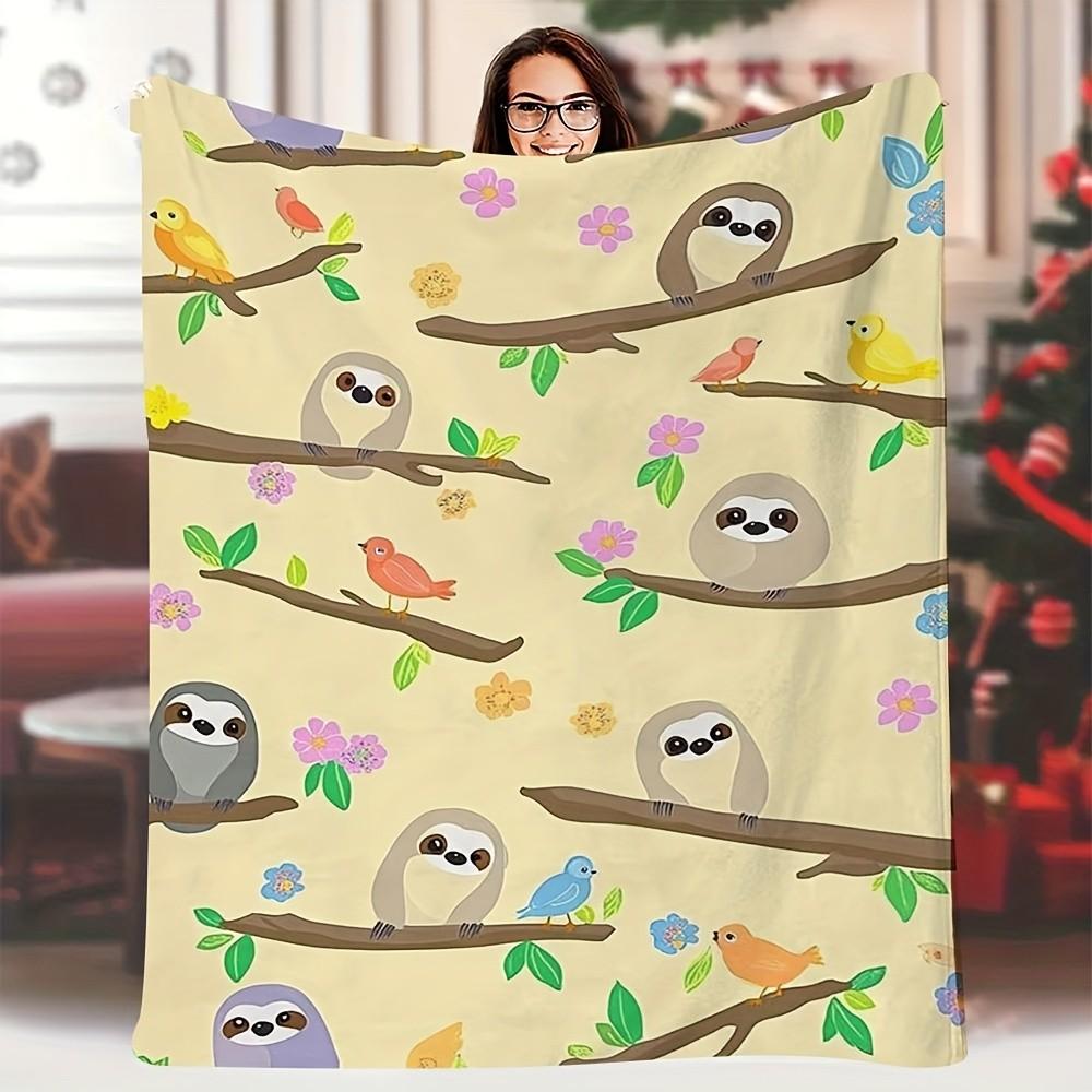 

Sloth bird and soft flower pattern sofa and office bed cover suitable for all seasons comfortable blanket with soft texture 75x100cm