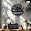 Vintage Please Don't Let Cat Out Round Metal Sign Playful Black Cat Wall Art Rust Free Aluminum Decor