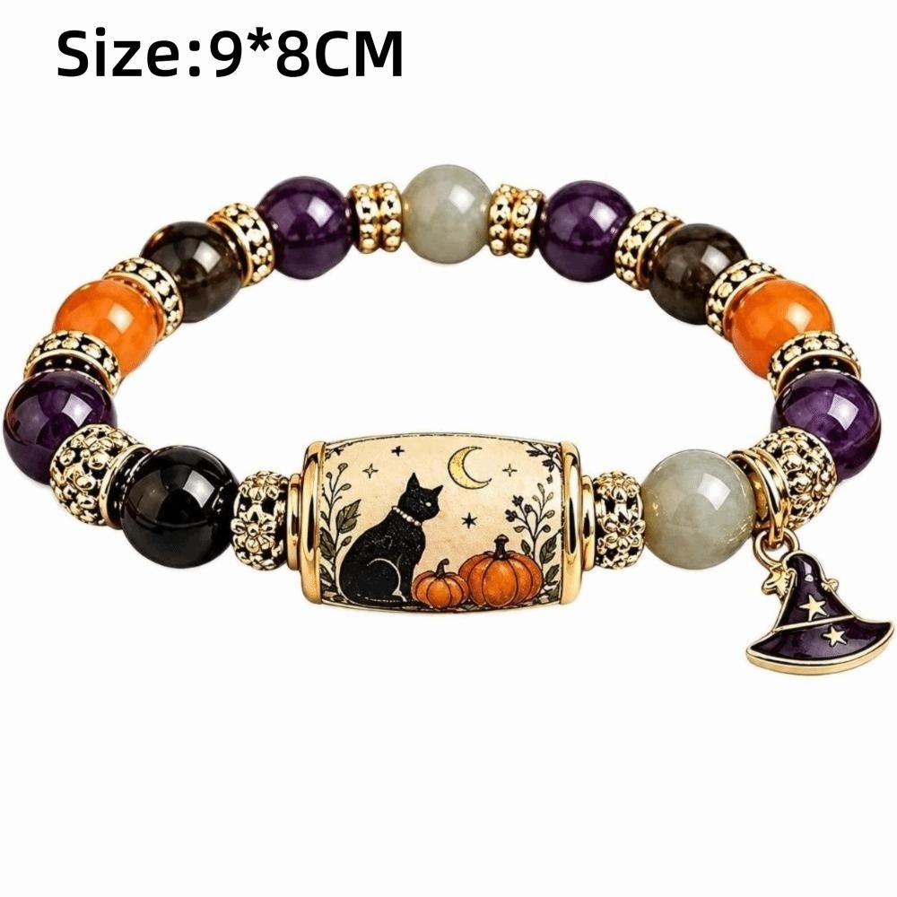 Witch Hat Pendant Beaded Charm Bracelet Black Cat Pumpkin Charm Halloween Party Costume Jewelry