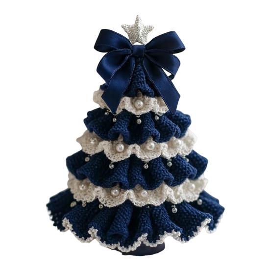 Handmade Crochet Christmas Tree DIY Crochet Christmas Tree Kit with Bow Faux Pearl Decor Holiday Craft Starter Set for Beginners