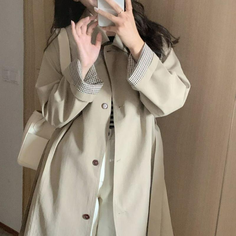 Early Autumn Windbreaker Jacket Women's Spring and Autumn Khaki Small British Style Mid-length