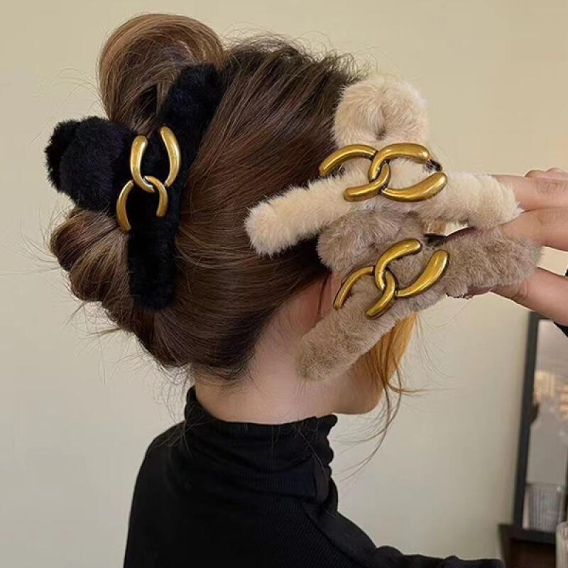 Narong Antique Vintage Gold Fur Winter Hair Clip