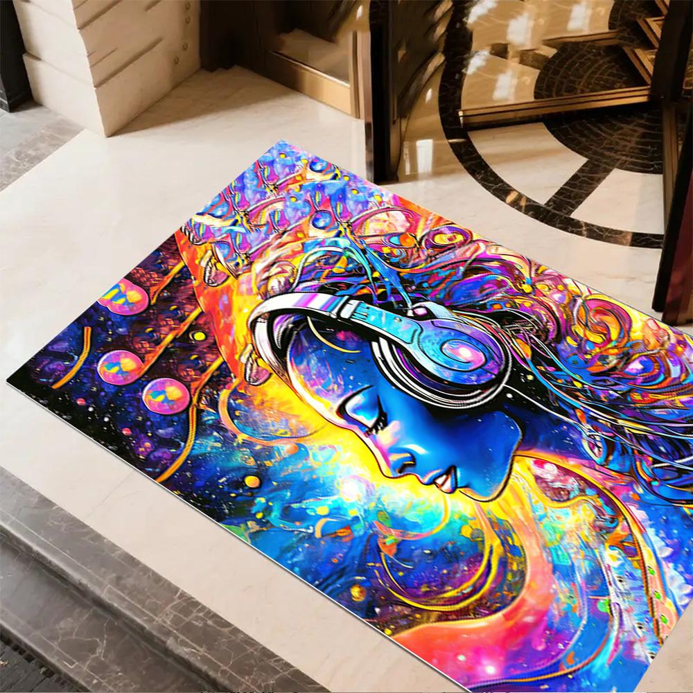 1pc psychedelic headphones rug home carpet non slip design for bedroom office decor gift living room