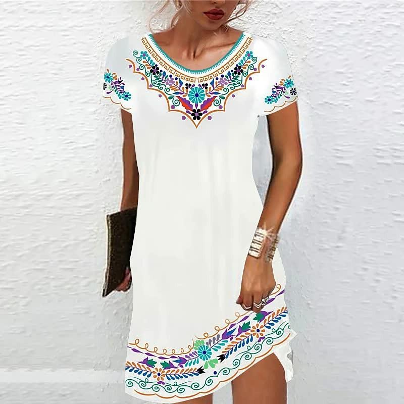 New Summer Mid-waist Printed Urban Casual Short-sleeved Dress