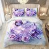Latacaca 3pcs Purple Crystal Rose Bedding Set - 1 Duvet Cover + 2 Pillowcases, Contemporary Sparkling Purple Roses & Butterflies