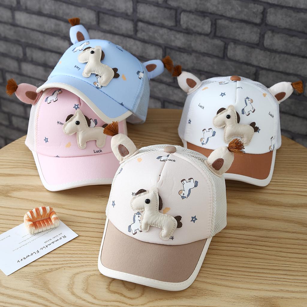Children's Pony Figurine Net Cap  Summer Girl's Mesh Baseball Cap  Boy's Outdoor Sun Protection Fedora Hat