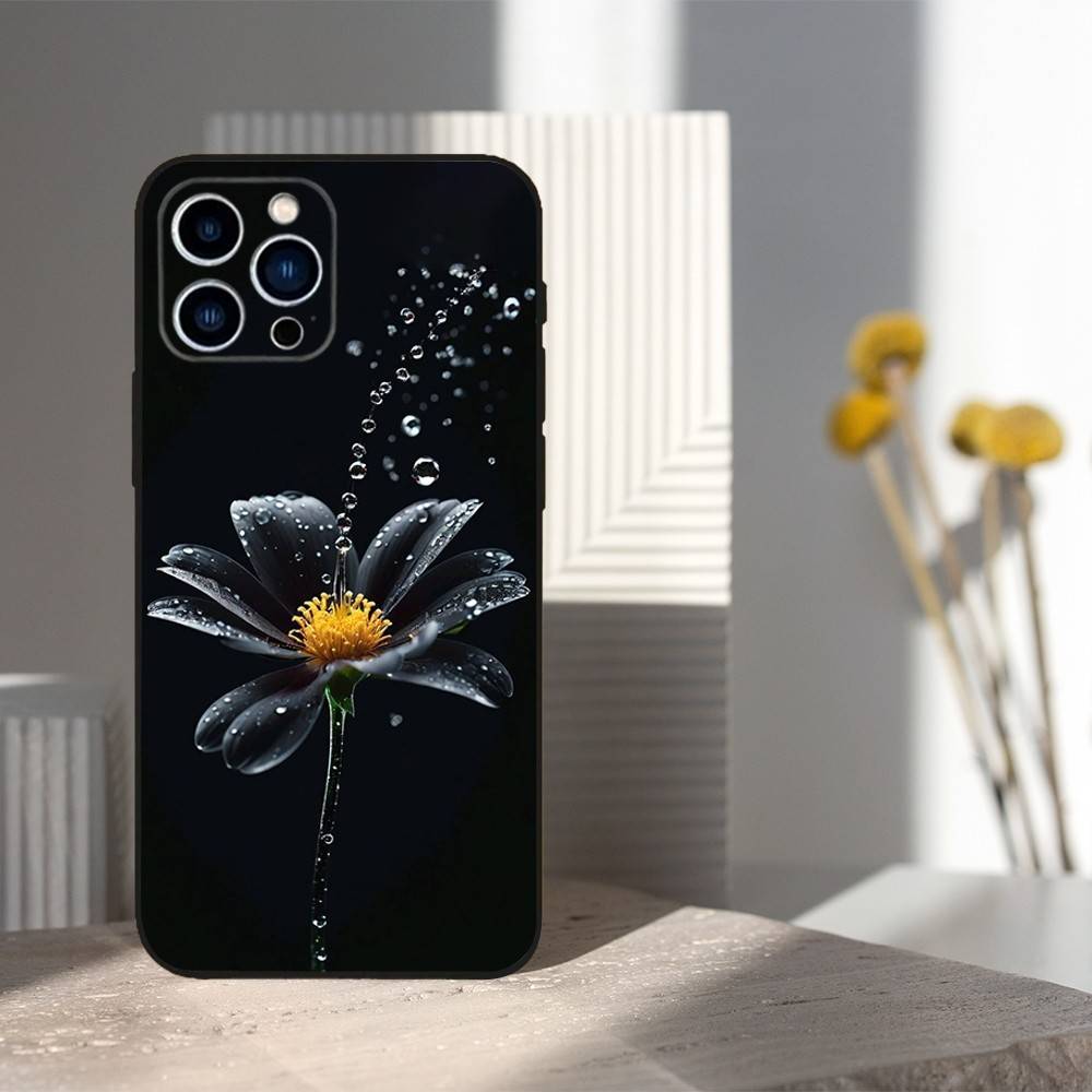 

Warmth Art Flowers Phone Case For iPhone 17,16,15,14,13,12,11,Plus,Pro Max,XS,X,XR,SE,Mini,8,7,Soft Silicone Black iPhone12PROMAX