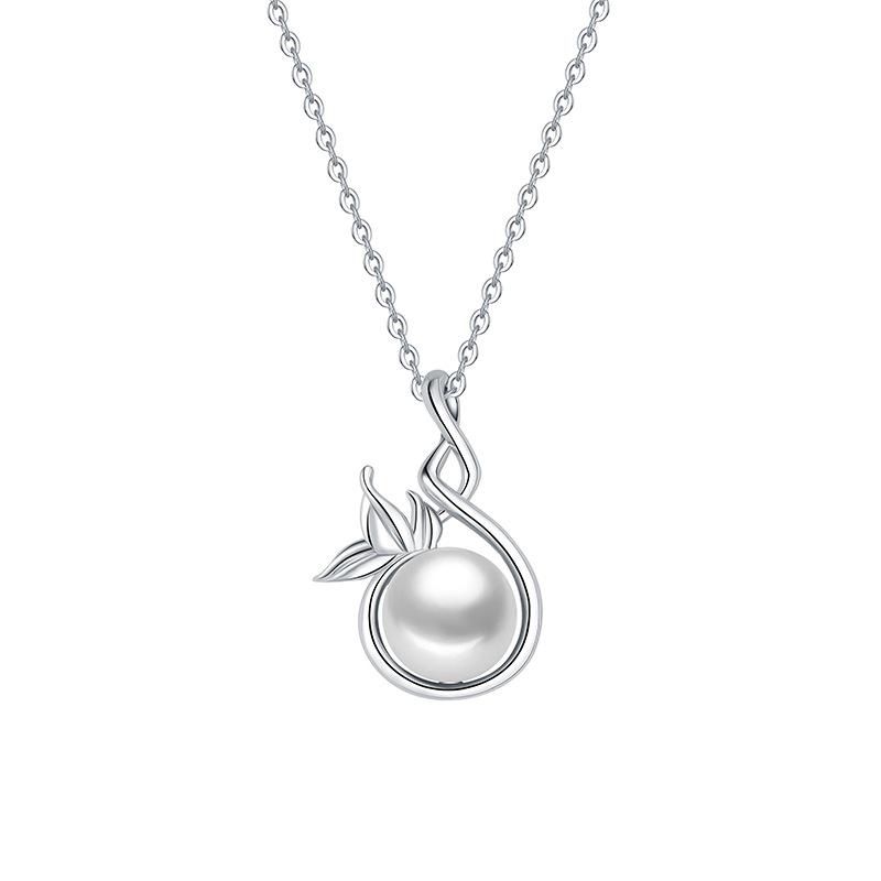 Elegant S925 Sterling Silver Flower Love Necklace with Freshwater Pearl Pendant S925 Silver