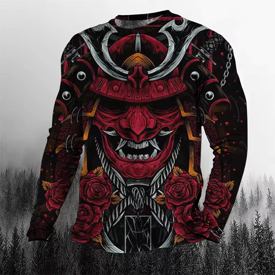 Super Cool Vintage Japanese Samurai Men's T-shirt O-Neck Cotton Men's Clothing Oversized Casual Long Sleeve Tops 3D Printed T Shirts