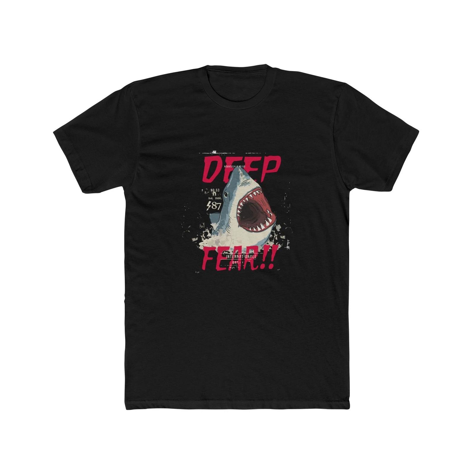 Deep Fear Shark Tee | Retro Graphic Shark Illustration, Quality T-Shirt, Style M