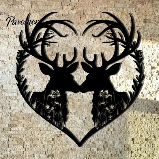 Decorative Hanging Ornaments for Home Metal Deer Heart Wall Decoration, Silhouette Couple Ornaments, Animal Art Patio Decor Backyard Sculpture Living