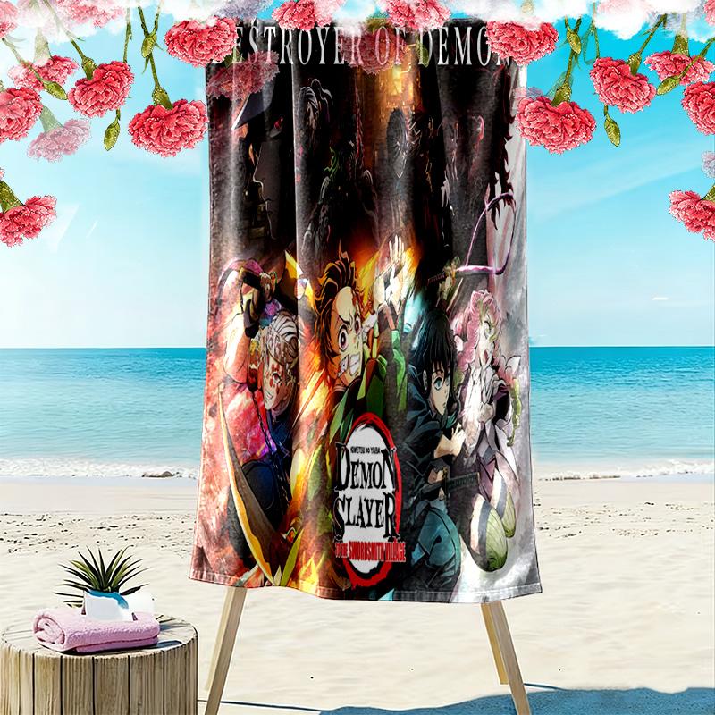 Dynamic Demon Slayer Art beach towel Outdoor camping Portable for travel quickdrying swim towel swim Absorbent bath towel Comfort printing