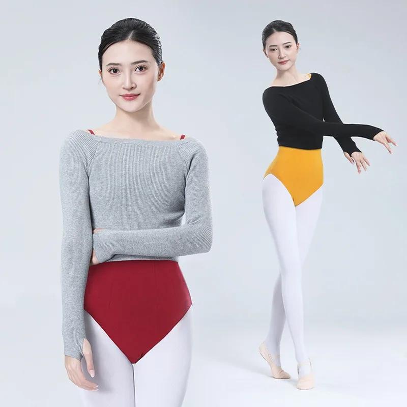 Autumn and Winter Women's Ballet Dance Training Clothes One-shoulder Sweater Adult Modern Dance Long-sleeved Pullover Warm Tops