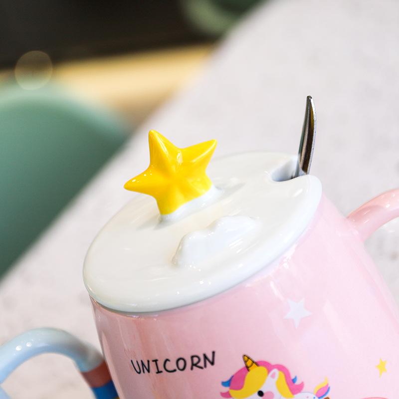 450ml Creative unicorn Ceramic Mug With Lid and Spoon Cartoon Milk Coffee Tea Cup Porcelain Mugs Nice Gifts Drop shipping