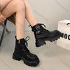Fashion Comemore New Fashion Ankle Boots Female Belt Buckle Solid Color Autumn Thick Bottom Women Shoe Lace-up Middle Heel Botines Mijer