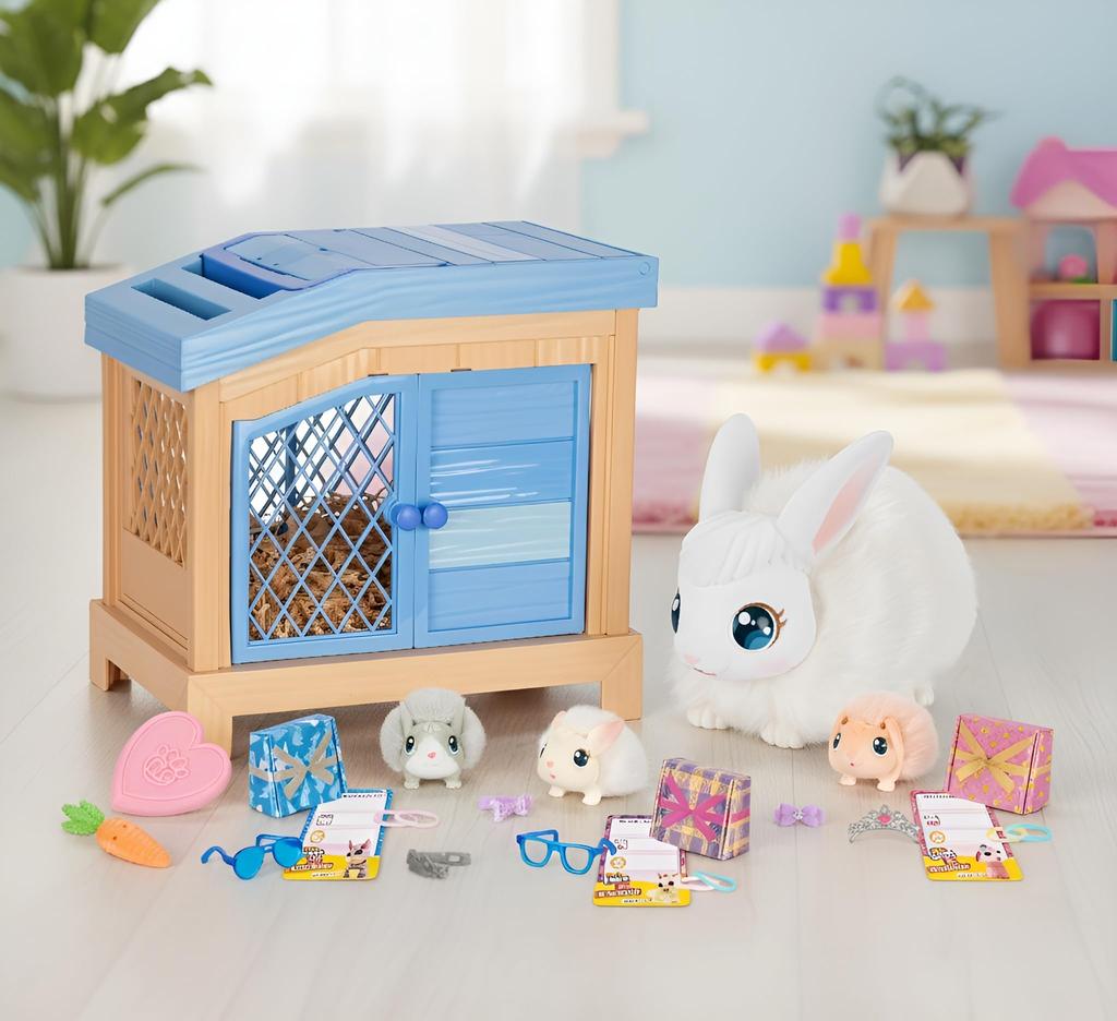 Little Live Pets Bunny Mom Surprise Toy Interactive Animal Playset with 3 Surprise Over 20 and Bunny Accessories for Girls Ages Set, Hutch, Babies,